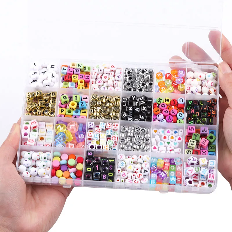 

24Cells Czech Acrylic Letter Square Beads Belt Box Set Seedbeads Waist Belly Chain For DIY Beads For Needlewolk Jewelry Making