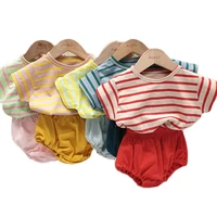2020 baby boys girls striped 2pcs sets summer cotton casual t shirt boy short sleeve set girls shorts outfit baby clothes sets