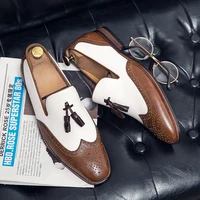 men british style pu leather fashion casual shoes male fringe retro trendy low heel loafers slip on comfy leisure business shoe