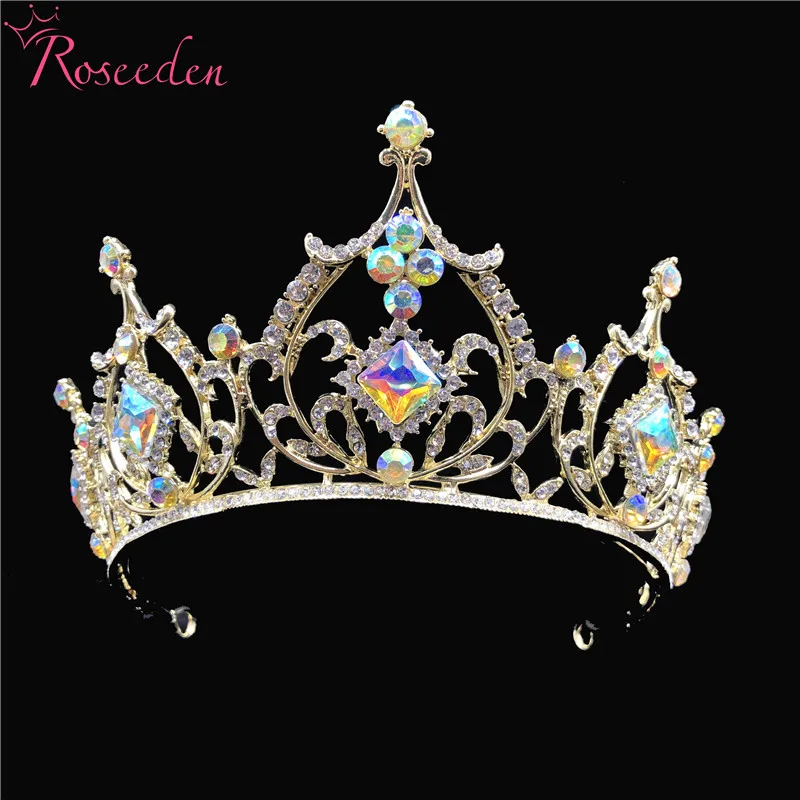 

Glitter AB Rhinestones Baroque Diamante Large Crystal Crown Charming Tiaras Beauty pageant Bride Wedding Hair AccessoriesRE3534
