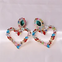 wholesale jujia korean cute crystal drop earrings for women girls rhinestone glass big love heart earrings bridal jewelry