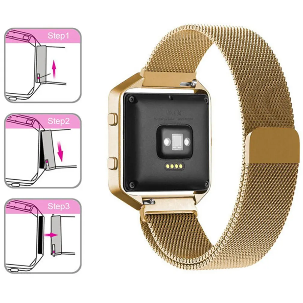 Сетчатый ремешок с металлической оправой для Fitbit часы Blaze из нержавеющей стали