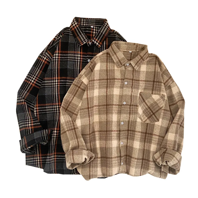 

Duckwaver 2021 Vintage Plaid Shirts For Women Oversize Blouse Single Breasted Long Sleeve Button Straight Loose Blouse Female