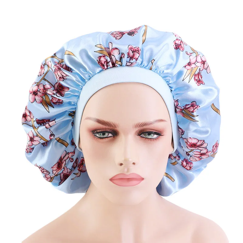 

New Extra Large Satin Bonnet Women Big Size Beauty Flower Print Silk Hat Sleep Cap Head Cover Bandanas Hat Wholesale