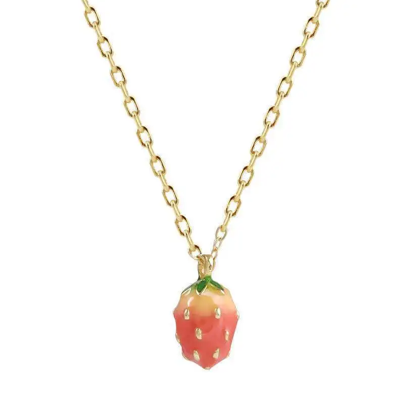 

Korean Version of The Simple Red Small Strawberry Necklace for Women Student Mori Fresh Clavicle Chain Girl Heart Necklace