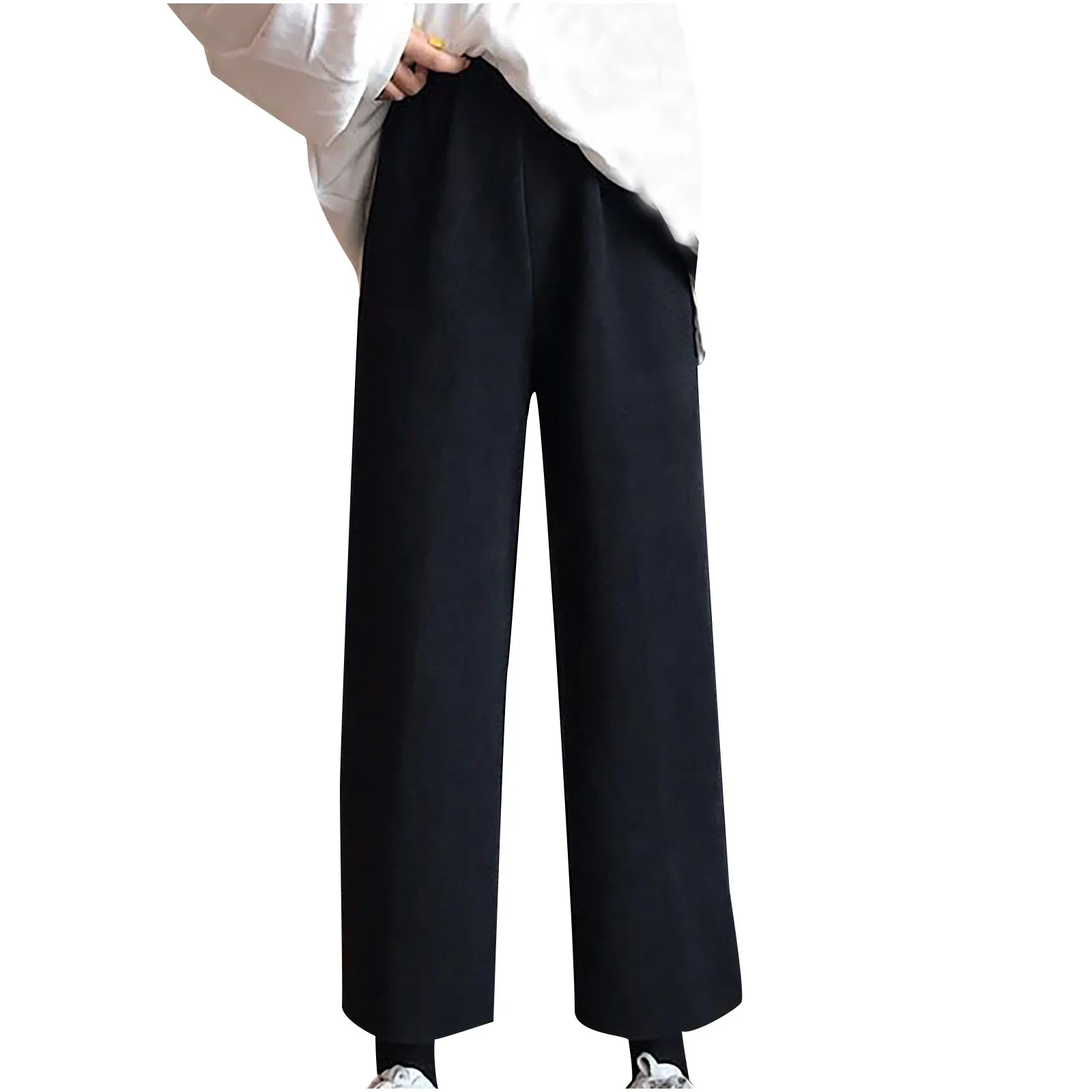 

All Match Black Loose Pants Women Wide Leg Pants 2021 Summer High Waist Elastic Waist Long Trousers Casual Bottoms Sweatpants