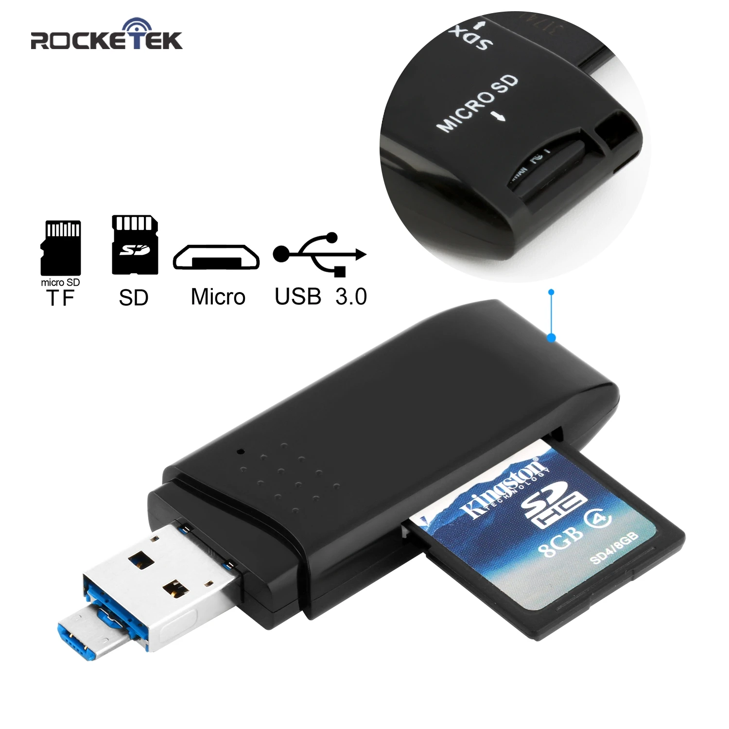 Rocketek usb 3,0 мульти 2 в 1 памяти otg телефон кард-ридер 5 Гбит/с адаптер для SD/TF micro SD для ПК компьютер ноутбук аксессуары