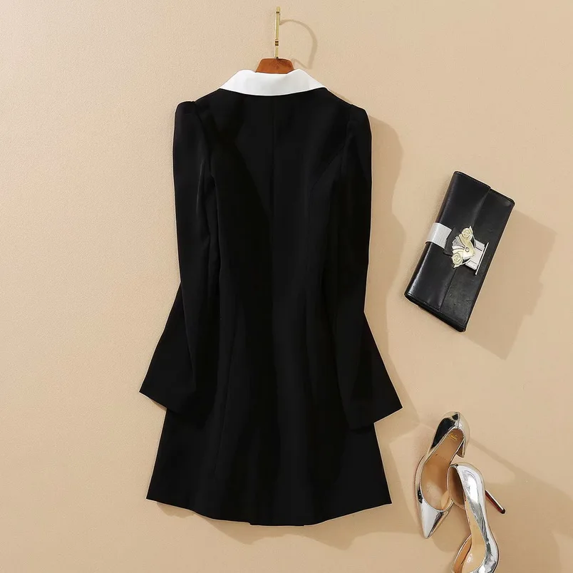 

Top Quality New Blazer Dress 2021 Spring Autumn Business Women Notched Collar Beading Buttons Long Sleeve Black Work Dress OL