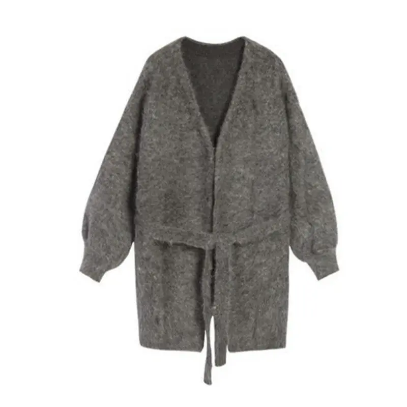 Новинка Осень зима 2019 дизайнерский свитер в стиле ленивого стиля с поясом