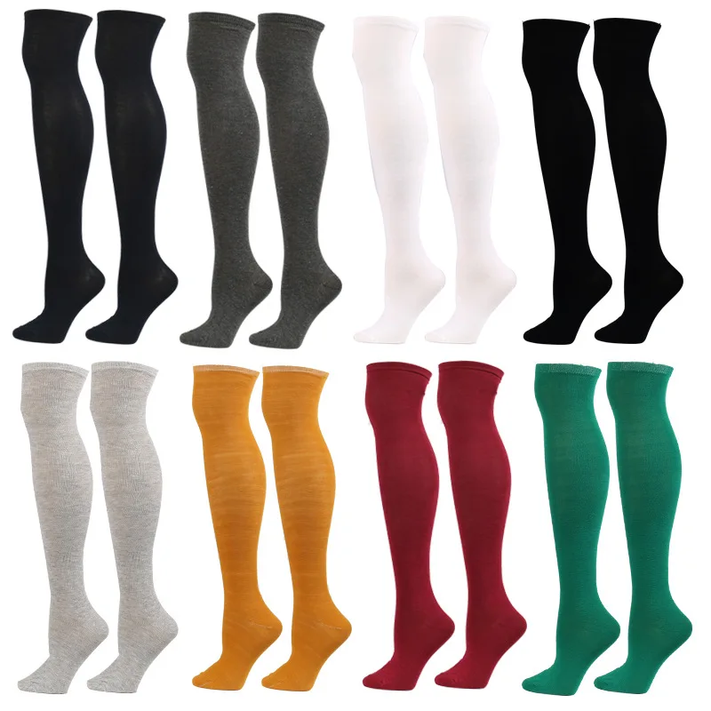 

Custom Logo Solid Color Plain Cotton Breathable Long Over Knee Socks Women Girls Autumn Winter