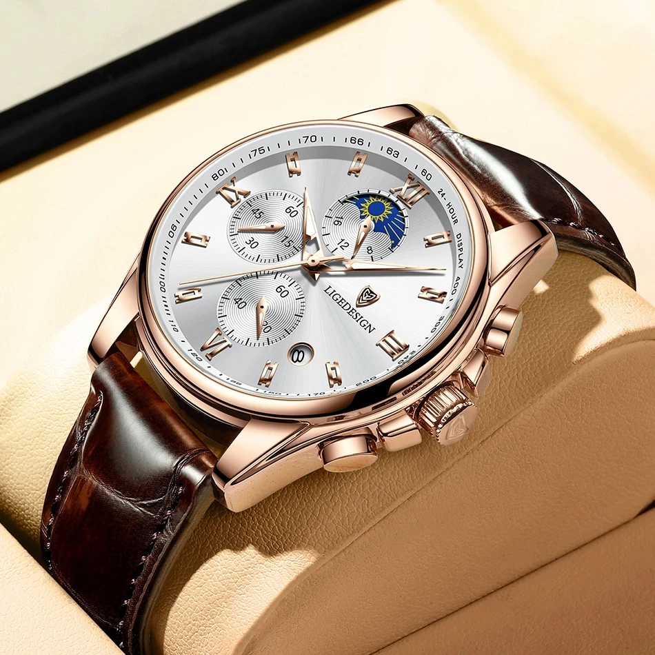 Часы LIGE Мужские Наручные Кварцевые водонепроницаемые брендовые Роскошные