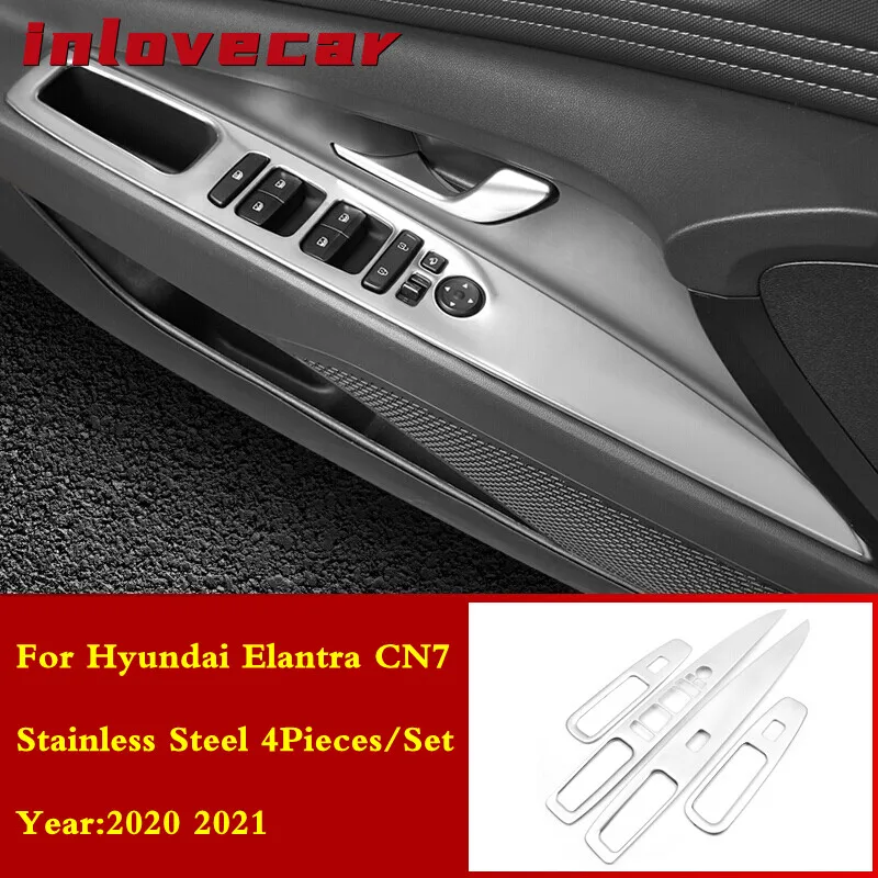 

For Hyundai Elantra CN7 2020 2021 stainless steel Matte silver Window Armrest Switch Button Knob Panel Car Styling Accessories