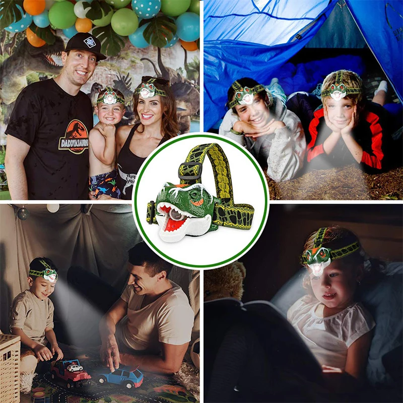 Налобный фонарь T Rex с динозавром для детей светодиодный головной мальчиков