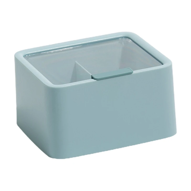 

Portable Split 2 Compartment Cotton Pad Storage Box with Transparent Lid Makeup Napkin Case Organizer Removable Desktop