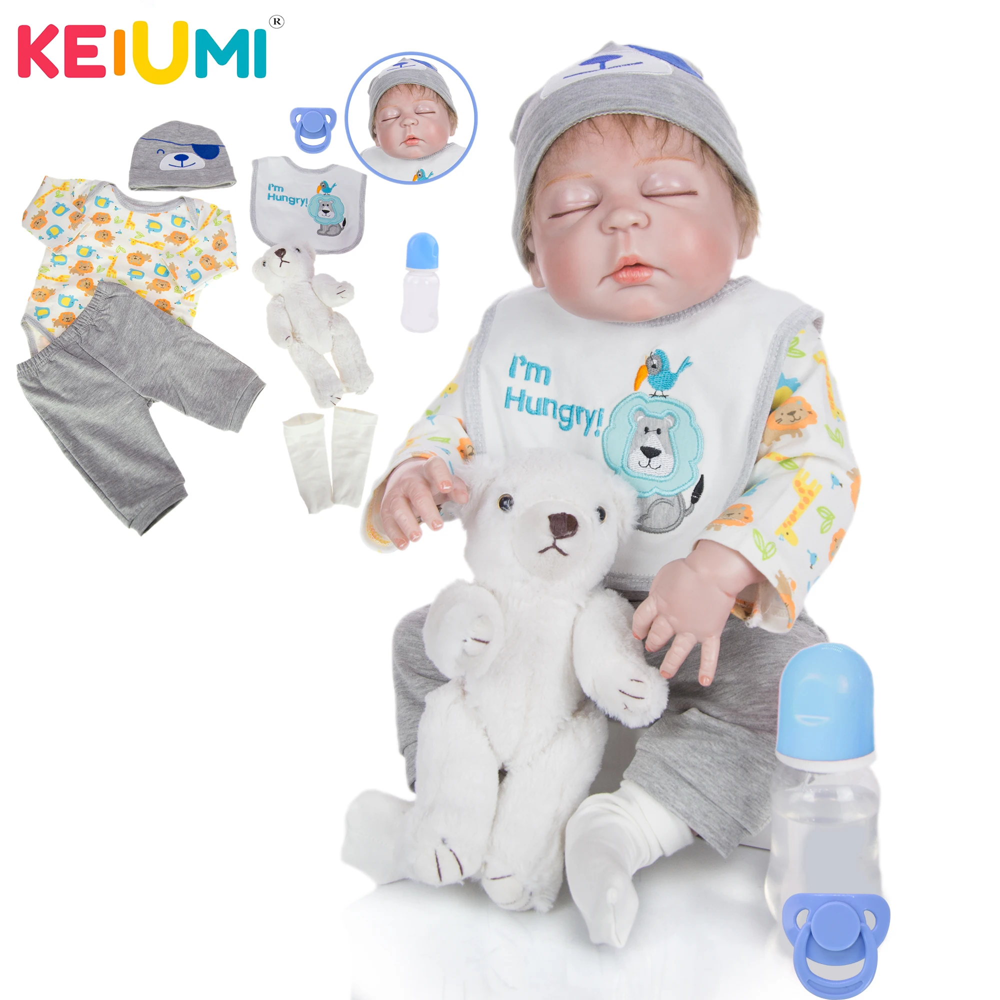 KEIUMI 23 дюйма красная кожа Reborn Baby Menino Кукла полностью силиконовая виниловая