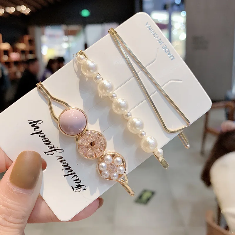 Набор из 3 предметов Корейская Милая жемчужная заколка для волос заколки стразы