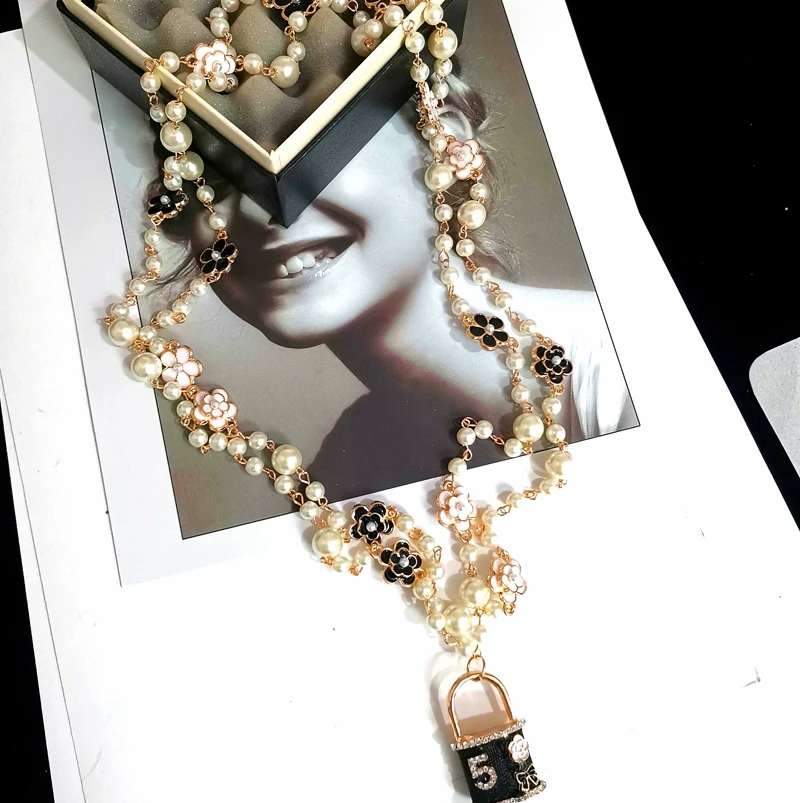 Женское длинное жемчужное ожерелье цепочка для свитера lunghe donna camelia многослойное