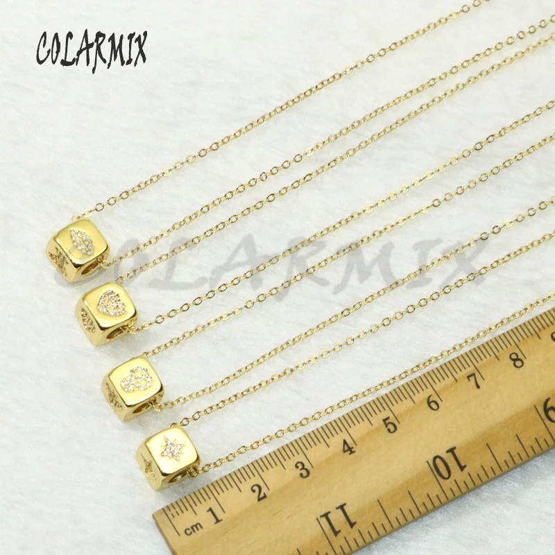 

10 Pcs Wholesale single Gold Cube charms necklace gold color charms necklace gift for lady fashion jewerly necklace50607