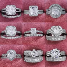 925 Sterling Zilver Luxe Bold Big Wedding Rings Set Voor Bridal Vrouwen Engagement Afrikaanse Vinger Kerstcadeau Sieraden R4428