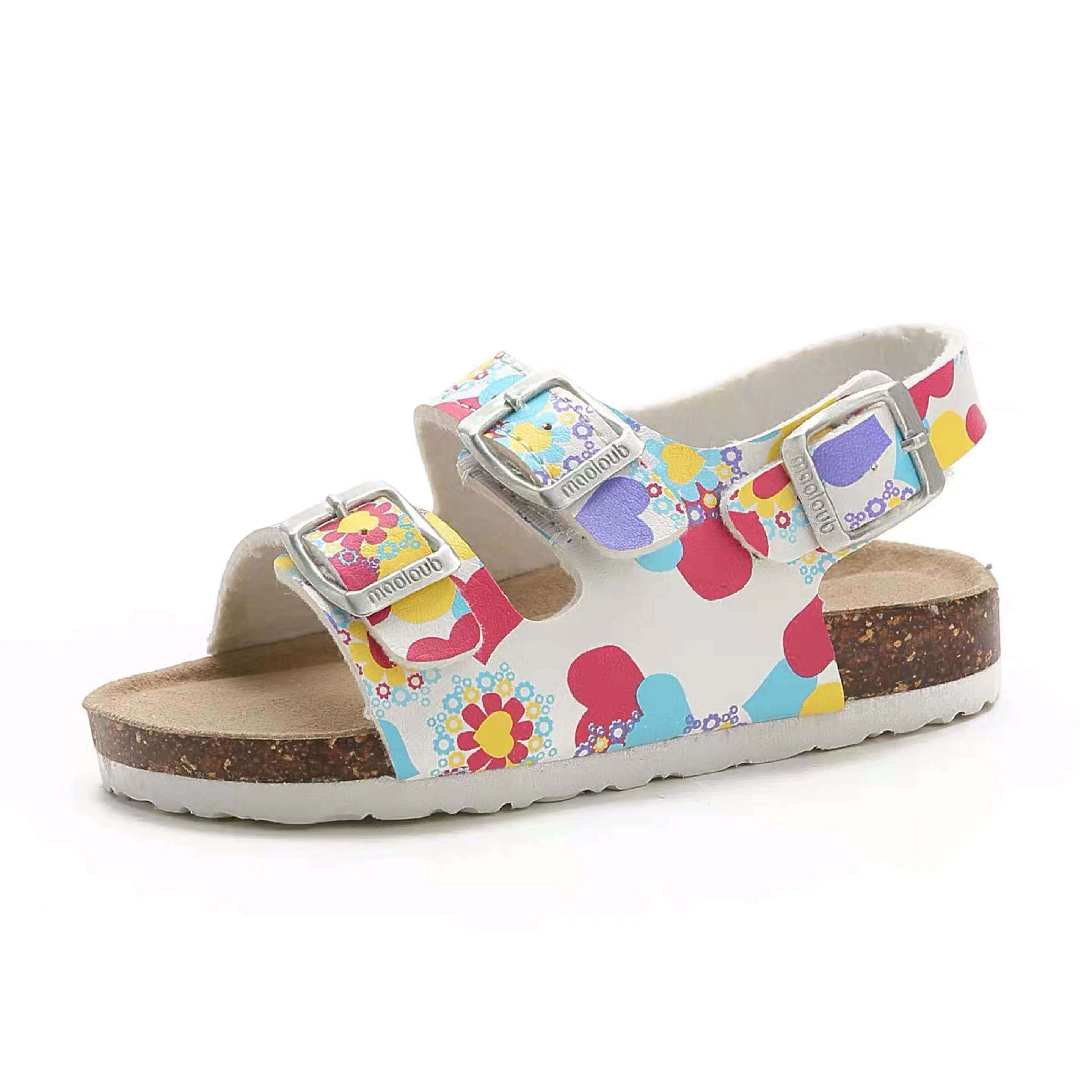 

Summer Kids Sandals Cartoon PU Printing Leather Flat Heels Boys Cork Sandals for Girl Kids Toddler Buckle Strap Beach Slipper