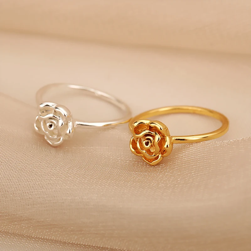 

Women Stainless steel Ring Silver Color Garden Flower Leaves Finger Rings For Women Valentine's Day Gift Aesthetics Jewelry