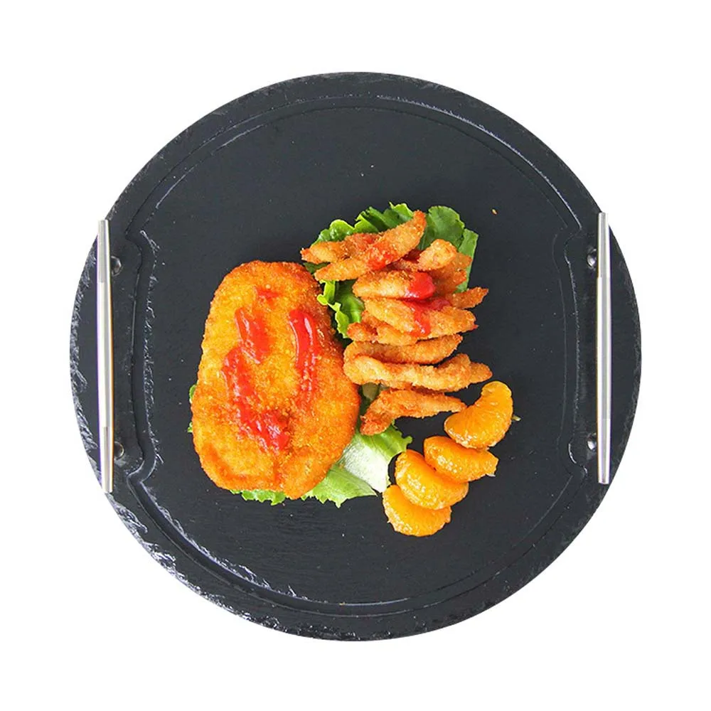 Натуральная пластина сланца тарелки для стейков шиферная столовая тарелка