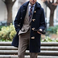 mens x long woolen blend coat fashion wear mid length men overcoat coat horn button turn down neck autumn winter