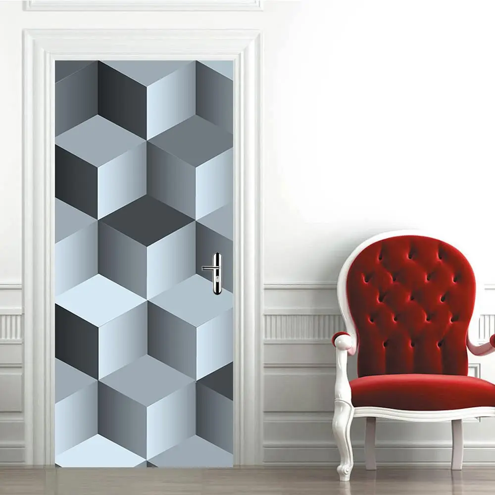 

3D square door decoration PVC living room bedroom waterproof self-adhesive door stickers refurbished wall stickers