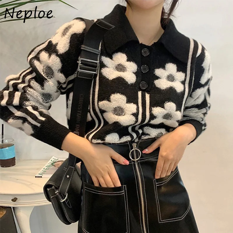 Винтажный Стильный пуловер Neploe с 3D цветами топы женская вязаная рубашка отложным