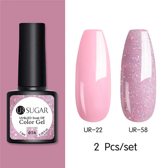 New 2pcs 2 Ur Sugar 2/4 шт. Розовый Блестящий Гель-лак для ногтей замочить от УФ-светодиодный длительный гель лак для ногтей Лаки маникюрный лак набор украшений - Цвет: New 2pcs 2