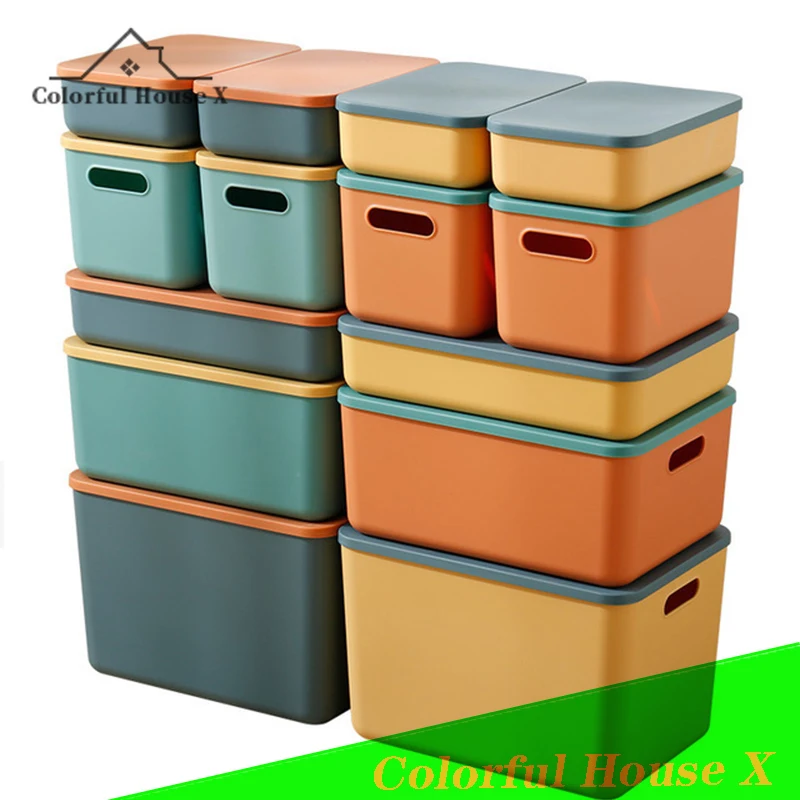 

Organizer for Clothes With Lid High Capacity Storage Box Superimposed Organizer For Cosmetics Bathroom Kitchen Accessories Blue
