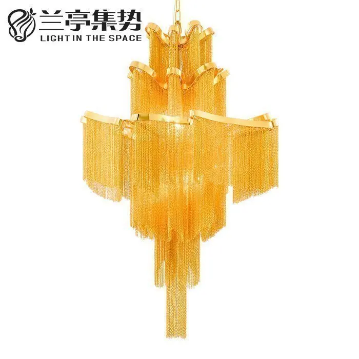 

Modern Italian Design Gold Aluminum Gold Chain Duplex Apartment Pendant Light Gorgeous Project Hotel Lighting