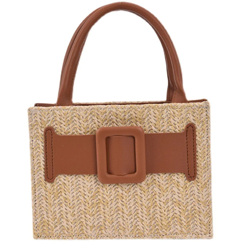 

Vintage Straw Square Shoulder Bag Women Cross Body Bag Leather High Quality Handbags Ladies Casual Street Style Bolso Mujer