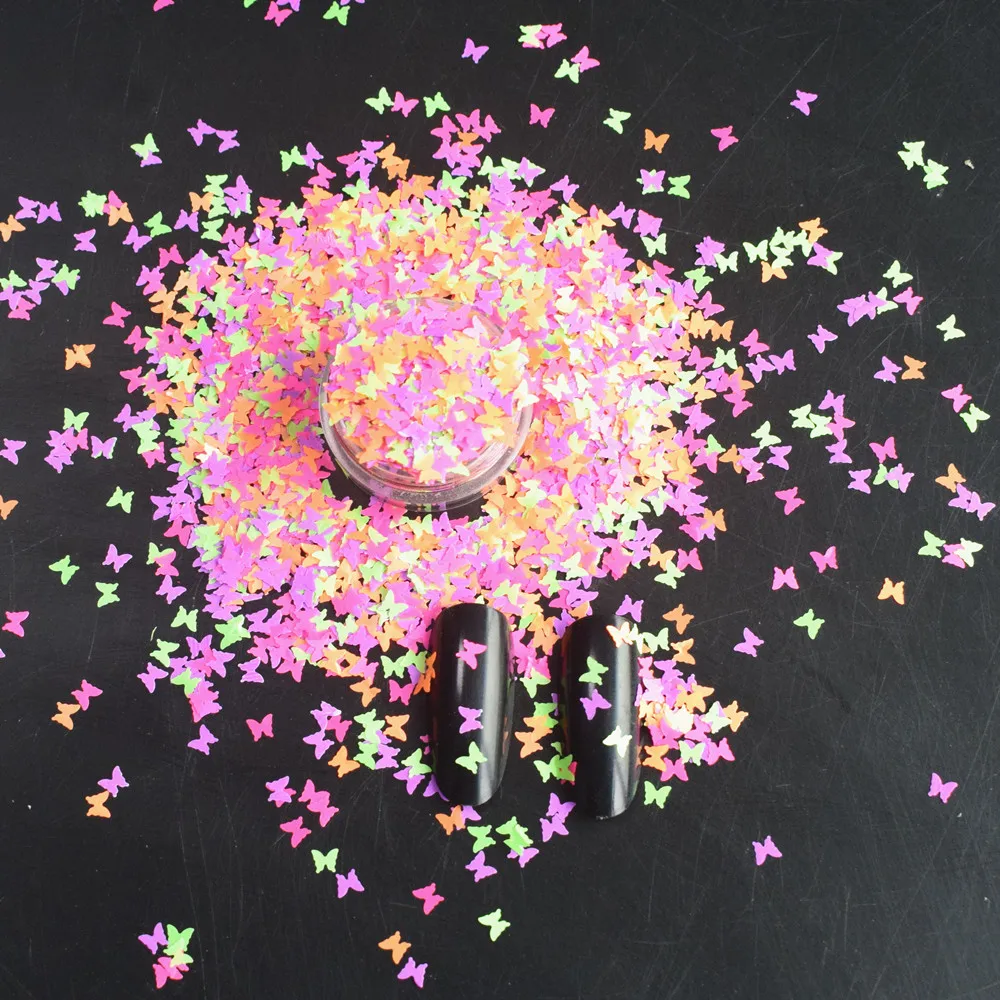 

20g/bag Neon Fluorescent Nail Sequins 3MM Super Thin Heart Butterfly Shape Glitter Flakes Tips Mix Color Manicure Spangle