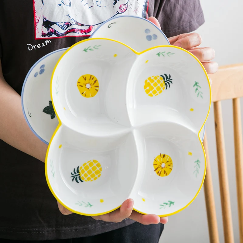 

8 InchCeramic Nordic Four-Divided Plate fruit snack Plates of Ceramics Saucer Compartment Plate