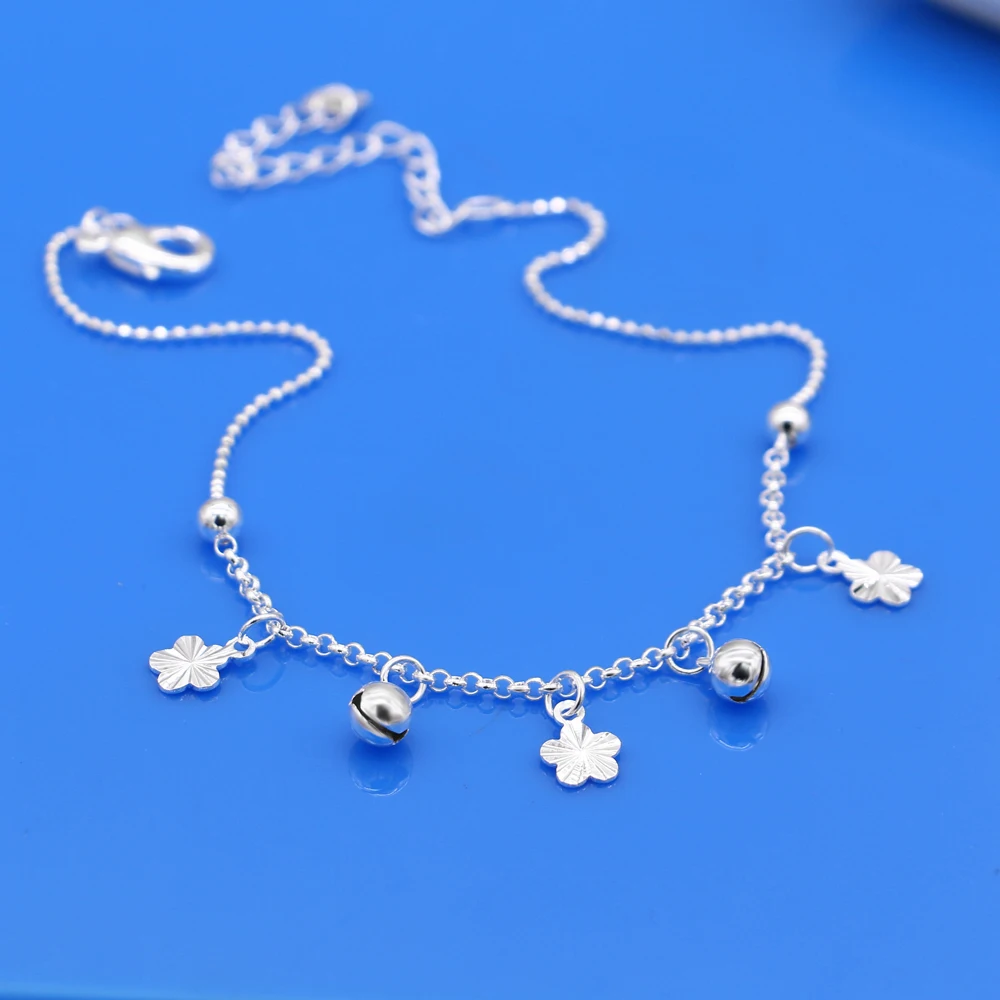 

Minimalist Women's 925 Sterling Silver Anklet Summer Beach Jewelry Flower Bell Pendant Ankle Bracelet Beads Chains 18-27CM