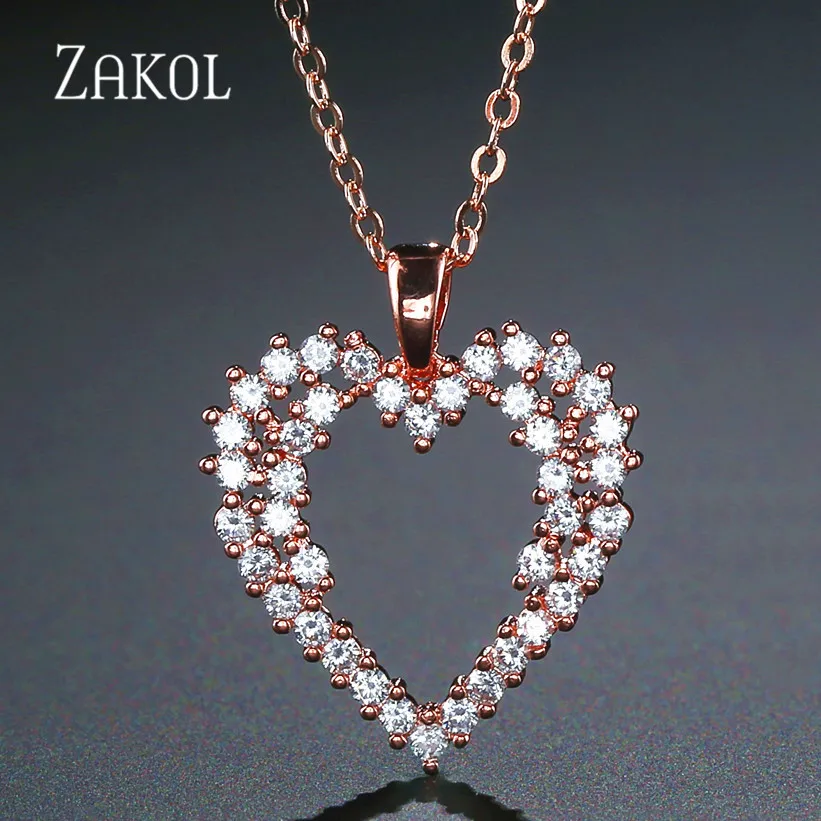 Модное ожерелье с кулоном ZAKOL из белого золота кубическим цирконием женская