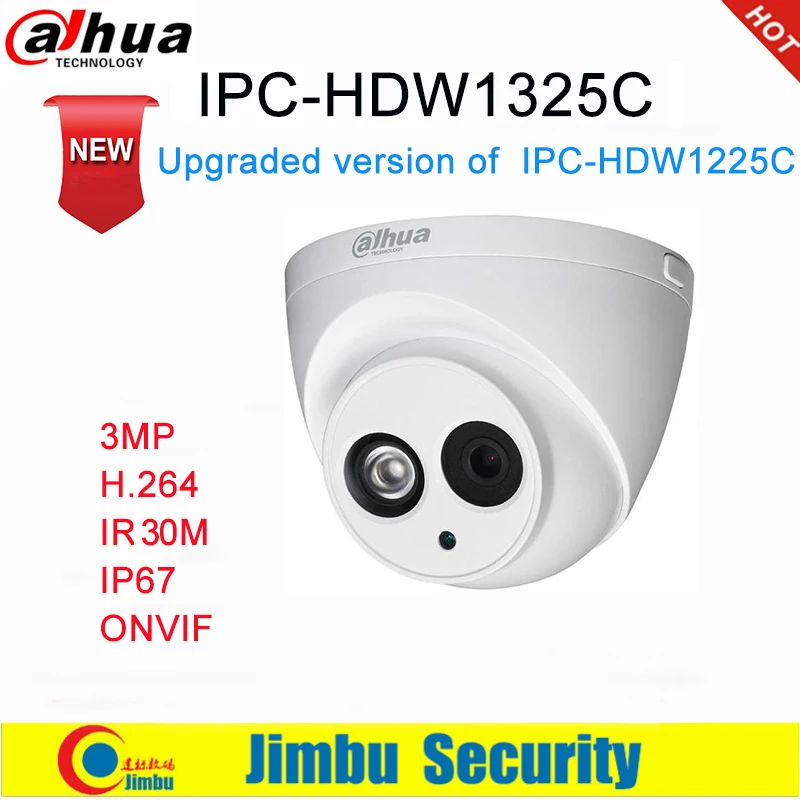 Сетевой видеорегистратор Dahua IP Камера 3MP IPC-HDW1325C H.264 IP67 CCTV Камера ИК 50 м видеонаблюдения Сетевая купольная камера ONVIF