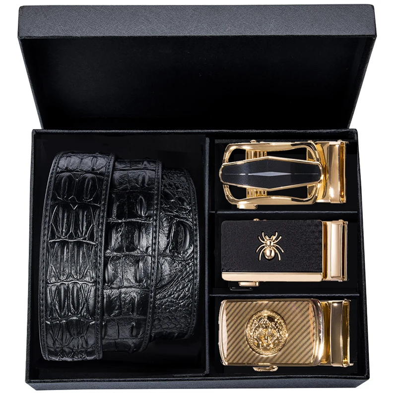 Hi-Tie роскошный крокодиловый ремень для мужчин Модная Золотая Пряжка из