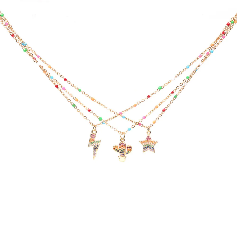 

Fashion Stainless Steel Necklace Crystal Star Lightning Pendant Necklace For Women Charms Zircon Choker Jewelry Collier Gift