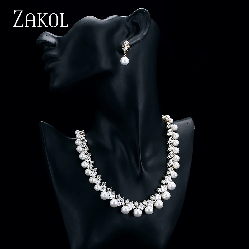 ZAKOL/Модный комплект ювелирных изделий с имитацией жемчуга для женщин свадьбы