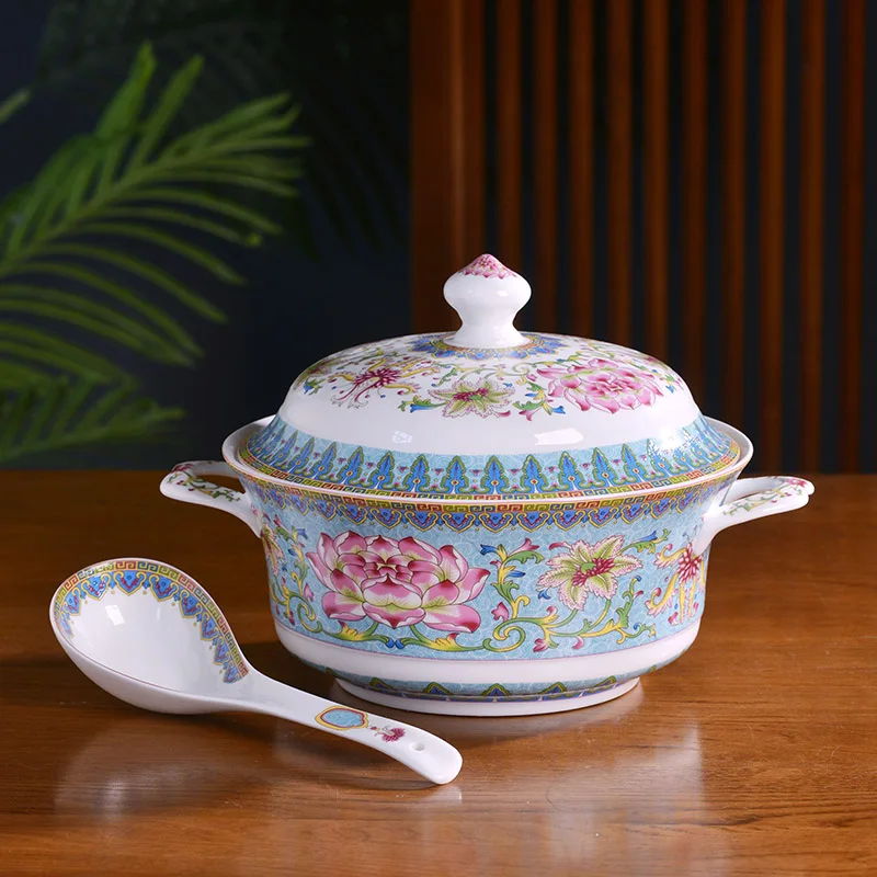 

Керамическая Бытовая суповая чаша Jingdezhen с крышкой и ушами