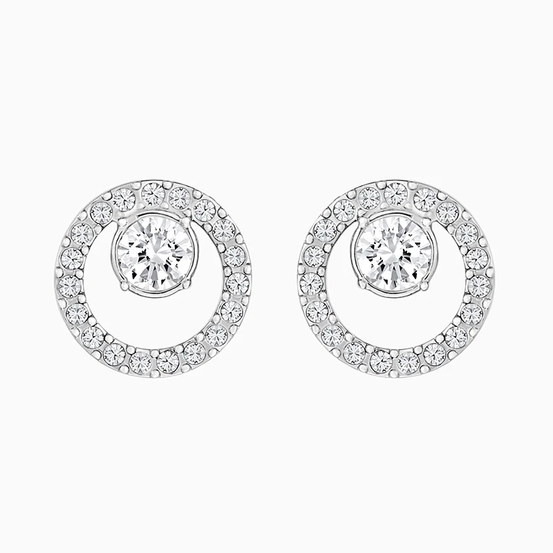 

Fashion SWA New CREATIVITY CIRCLE Pierced Earrings White Gold Classic Delicate Round Crystal Wild Jewelry Female Romantic Gift