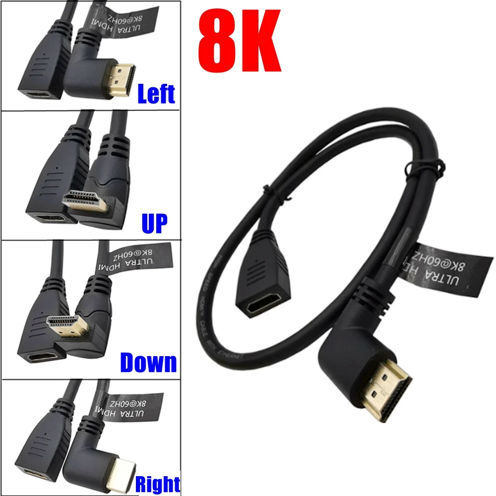 

90 Degree Right Left Up Down angled HDMI-compatible 2.1 Male to Female cable 4K 120HZ 8K UHD HDR cable Converter 15cm 60cm 180cm