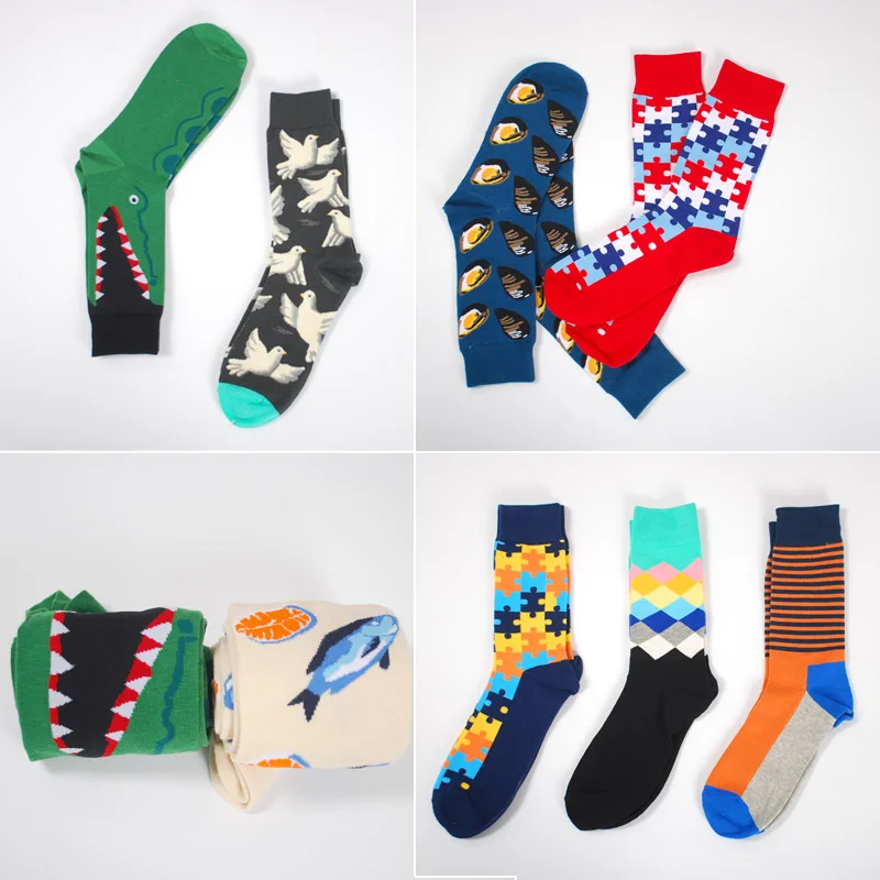 LIONZONE 10Pairs/Lot Funny Socks Men Calcetines Divertidos Gifts for Colorful Designer Brand Happy Meias Masculino | Мужская одежда