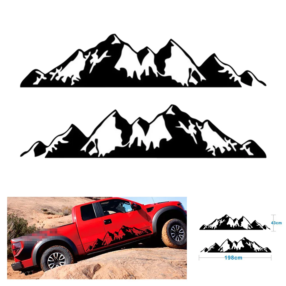 

2Pcs 198x43cm Black Tree Snow Mountain Car Decor PET Reflective Forest Car Sticker Auto Decal For SUV RV Camper Offroad