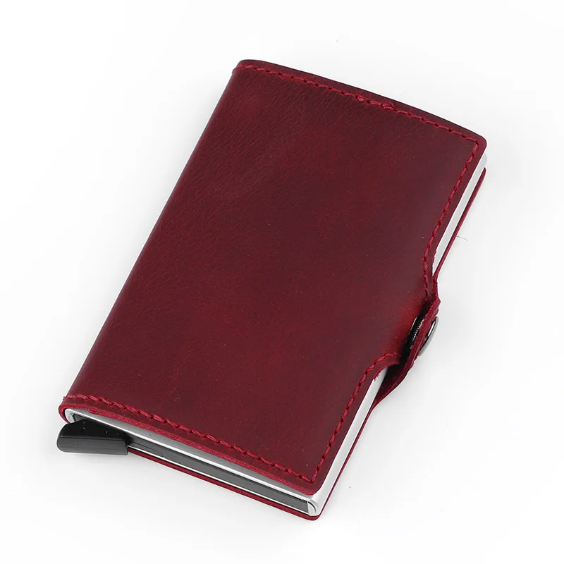 

100% Genuine Leather Anti RFID Men Credit Card Holder Small Pocket Purse Business Aluminum Protection ID Card Case Wallet