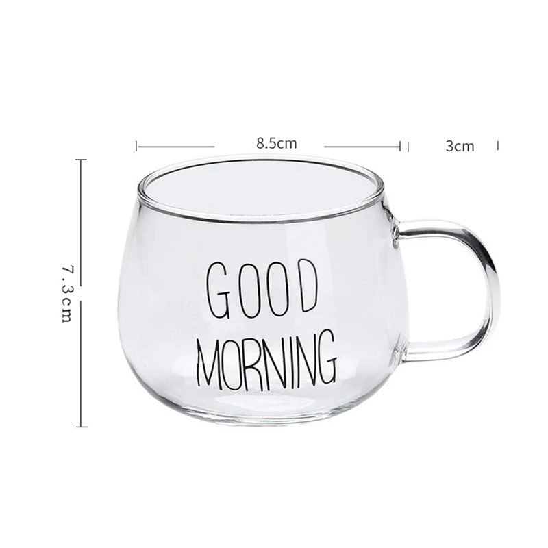 

Transparent Glass Cups Good Morning Mug Black White Letter Milk Tea Coffee Mugs Handle Drinkware Cocktail Cup Couple Gifts