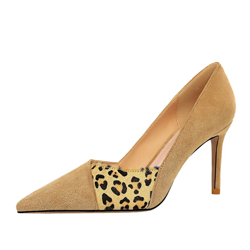 

BIGTREE Fashion Flock Thin Heels Sexy Nightclub Pumps Women Shoes Leopard Print Patchwork High Heels Sexy Ladies Luxury Shoes