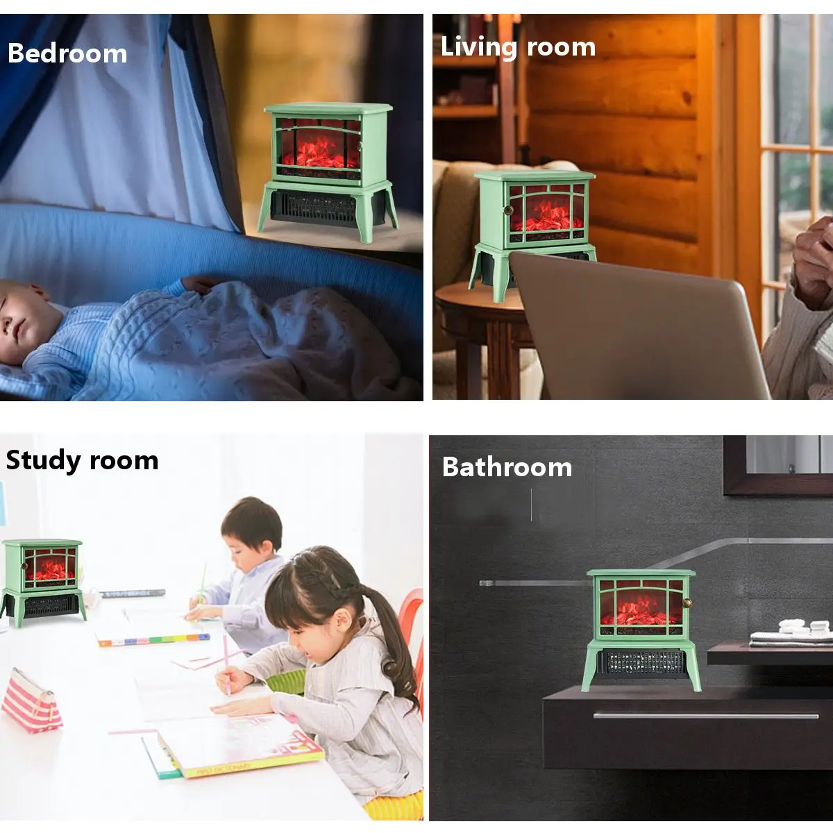 

Electric Fireplace 1500W Free Standing Electric Stove Heater with Openable Door Realistic Flame and Log PTC 2s Fast Heating 220V